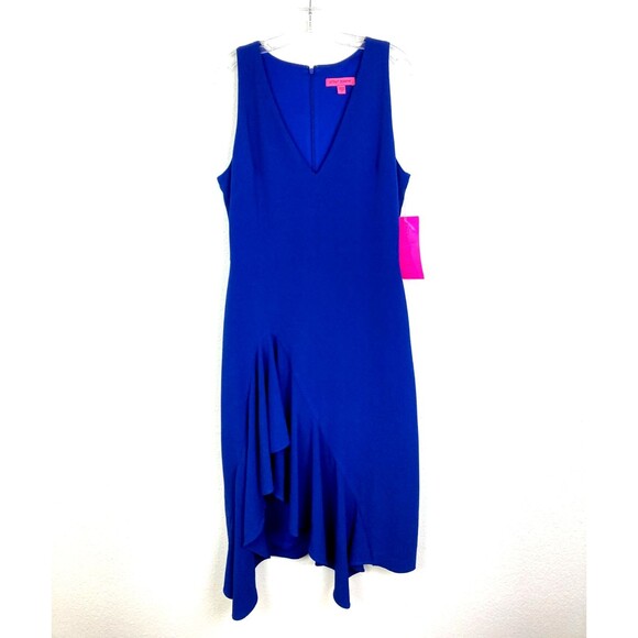 Betsey Johnson Dresses & Skirts - Betsey Johnson NWT Blue Midi Dress Size 8 Flounce Curved Ruffle Hem Luxe Classic
